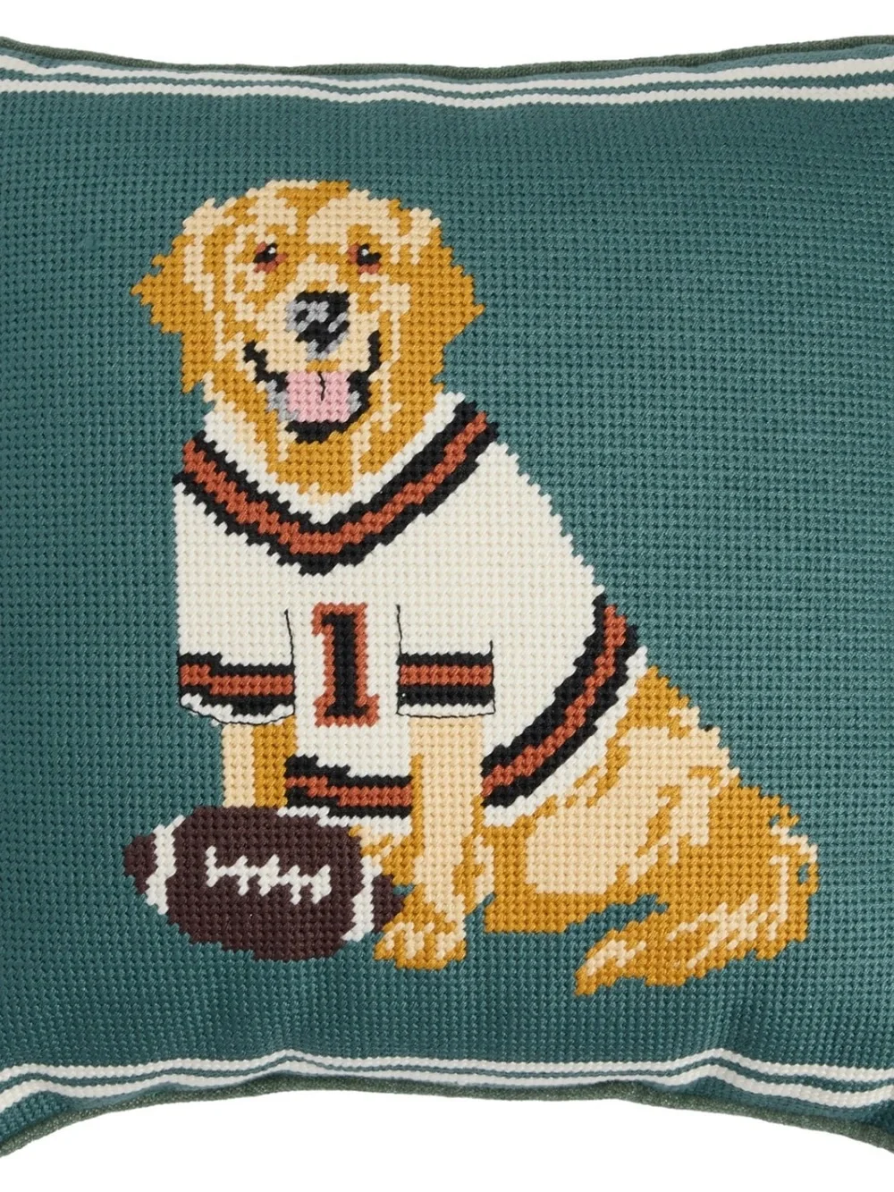 VIRAL Needlepoint Dog Football Pillow, Brand New!